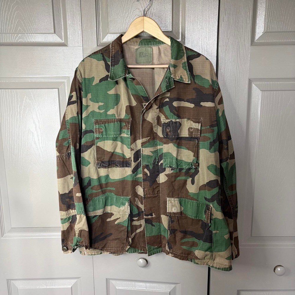 Vintage 80s US Military Woodland Camo Field Jacket Mens Size Large Regular BDU